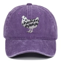 Detail of chicken mama embroidery on purple washed cotton vintage baseball cap - Adjustable / Purple