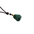 Irregular green malachite perfume bottle pendant on brown woven rope necklace - Malachite