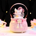 Pink crystal ball music box featuring a nine-tailed fox figurine on a fortune bag base - 2535 Pink Base / Medium 80# LED Light+Music