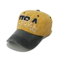 Vista dettagliata di un cappellino da baseball vintage lavato con scritte ricamate USA Style - M(56-58cm) / Giallo