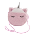 Borsa a tracolla unicorno in peluche rosa e bianco con corno d'argento per bambine - Rosa scuro