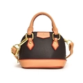 Mini shell-shaped brown and tan patchwork girl's crossbody bag with gold hardware - Brown
