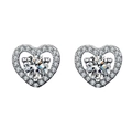 Classic 925 sterling silver heart-shaped stud earrings with sparkling D-color moissanite - Heart Stud Earrings