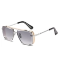 Steampunk square sunglasses featuring silver frames with gold mesh shields and gradient lenses - Silver Frame / Grey Gradient Lens