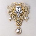 Luxury gold brooch with white crystal clusters and pear-shaped stones for weddings - XD7720-2-Gold Large Teardrop Full Drill