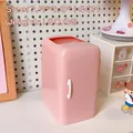 Pink refrigerator-shaped desk pen holder with white handle, size 7.5x9.8x14cm - Refrigerator Pen Holder / Pink