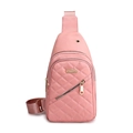 Roze gewatteerde nylon borsttas met verstelbare riem en gouden ritsen voor dames - Stijl 1 / Roze