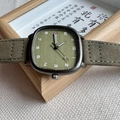 Square quartz watch with green dial and green suede strap on black case - All Green (70697)