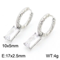 Silver-plated hoop earrings with hammered texture and a clear rectangular zircon pendant - Steel Color/White