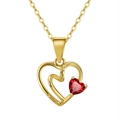 Bohemian gold necklace featuring interlocking double hearts and a red heart gemstone - Rhodolite, 14K Gold Plated, Approx. Weight 1.6g