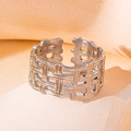 Silver woven mesh open ring in titanium steel with adjustable minimalist band design - Steel Color 135