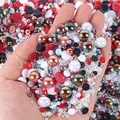 Mixed size red white black flatback pearls and resin rhinestones for DIY nail art crafts - Half-round Pearl Mixed With Red And Black Ab Series - K / 30 g