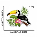 Detailed view of tropical toucan embroidered patch with exact size measurements in inches - Hawaiian Patch 7# (Toucan)