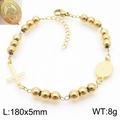 Golden stainless steel beaded bracelet featuring religious cross and Mary medallion - Gold Virgin Mary Medallion Style (KB183315-YU)