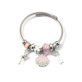 Silver woven steel wire bracelet with pink enamel shell and sparkling crystal charms - Ballerina Shell Key (C2-001) / Pink