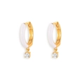 Orecchini a cerchio in argento S925 dorato con smalto bianco e zircone tondo lucido - Bianco