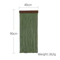 Handmade green woven tassel wall hanging with dark brown wooden rod, 40x90cm - Deep Green