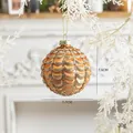 Amber bronze Christmas ball ornament with glitter scale texture and 7.7cm dimensions - Bronze Wave Glass Ball