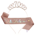 70th Birthday set with rose gold crystal crown and pink glitter 70 & Fabulous sash - One Size / 70th (Glitter) / Rose Gold / AB Color