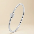 Silver lock bangle with micro-paved crystals and polished minimalist stainless steel finish - Steel Lock Style