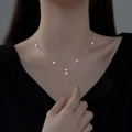 Elegant 925 sterling silver four-leaf clover necklace with sparkling zircon tassels - White Gold
