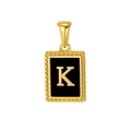 Vintage style stainless steel necklace with rectangular black enamel letter K pendant - Letter K