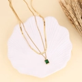 Collana a doppio strato in acciaio inossidabile dorato con ciondolo di smeraldo - Collana con Pendente Rettangolare Smeraldo e Catena a Serpente a Doppio Strato Dorata (3#)