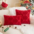 Red plush Christmas pillow set with 3D floral texture for sofa and holiday decor - 30*50cm Without Core / Bright Red Snowflake