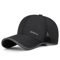 Zwarte ademende sport honkbalpet met wit SPORTS logo en reflecterende bies - Verstelbaar / Zwart