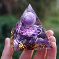 Handmade resin crystal pyramid with purple sphere, mandala disc and gold foil flakes - 6cm / A5-Amethyst Ball Mandala Purple Stones