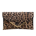 Borsa a tracolla leopardata a bustina con catena dorata e rifinitura metallica a V - Marrone Giallastro
