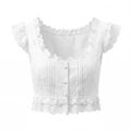 Witte kanten crop top met bloemenborduursel, fladderende mouwen en vintage knopen - S / Borduursel Holle Top