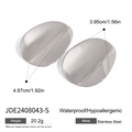 Detailed specs of oval stainless steel earrings showing dimensions 4.87cm x 3.95cm - Silver