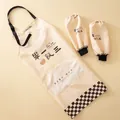 Waterproof kitchen apron and sleeve set in cream with checkerboard pattern trim - Cream (Apron + Sleeves Set)
