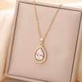 Elegant gold titanium necklace featuring a pear-cut clear zircon teardrop pendant for women - Gold / Clear Water Drop