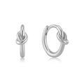 S925 silver knotted hoop earrings with minimalist twisted design on white reflective background - Silver Knot Huggie