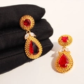 Vintage style gold-plated drop earrings with red pear-shaped gemstones and white crystals - Ruby Palace Drop Style (Style 6 Red)