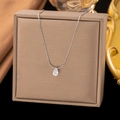 Silver stainless steel necklace with teardrop crystal pendant in a brown jewelry box - Bead Chain Water Drop / Steel