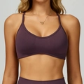 Dark purple seamless sports bra and high-waisted leggings set with ribbed texture - S / Plum Purple
