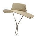 Beige wide-brim sun hat with adjustable chin strap and breathable side vents for outdoor use - One Size / Khaki