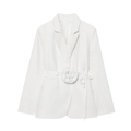 Détail d'un blazer blanc avec une ceinture à fleur 3D et un revers en pointe élégant - S / Blanc