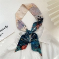 Artistic oil painting silk skinny scarf 100% silk tied on a white shirt collar - 6x105cm / Pomegranate Flower