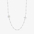 Collier ras du cou en argent S925 avec marguerite et pendentif croix serti de diamants - Argent sterling 925