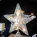 Champagne sequin Christmas tree star topper with warm LED lights and spring base - With Light 25*30cm / White Large Sequin Star