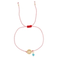 Rood en wit gevlochten armband met gouden Sint-Benedictus medaille en blauwe kralen hanger - Religieuze Medaille Rood Wit Touw(JS-B23112219A)