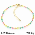 Bohemian gold chain anklet with pink, blue, yellow, and orange beads for women - Gold Multi-color Round Bead Style (KJ3896-Z)