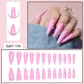 Detailed view of long stiletto press-on nails with vibrant pink glitter sequins - Vivid Pink Glitter Sequins (CJCY-198)