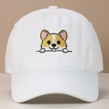 Casquette de baseball en coton blanc avec motif Corgi brodé pour la protection solaire - Réglable / Blanc