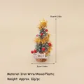 Mini artificial Christmas tree 11cm decoration with red balls and gold star on wood base - No.67 - 11cm Christmas Tree with Red Berries