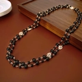 Vintage long double-layer necklace with black beads and gold rose motifs with zircon - 56# Necklace-Black-Retro Rose